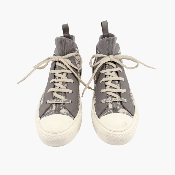Dior Walk'n'Dior High Top Sneakers Size 39 US 9 Women's Gray Oblique Logo Sock - Picture 2 of 12